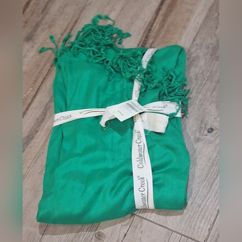 NWT Coldwater Creek Emerald Embroidered Fringed Throw #1816